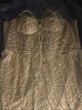 PromGirl Gold Strapless Glitter Prom Dress